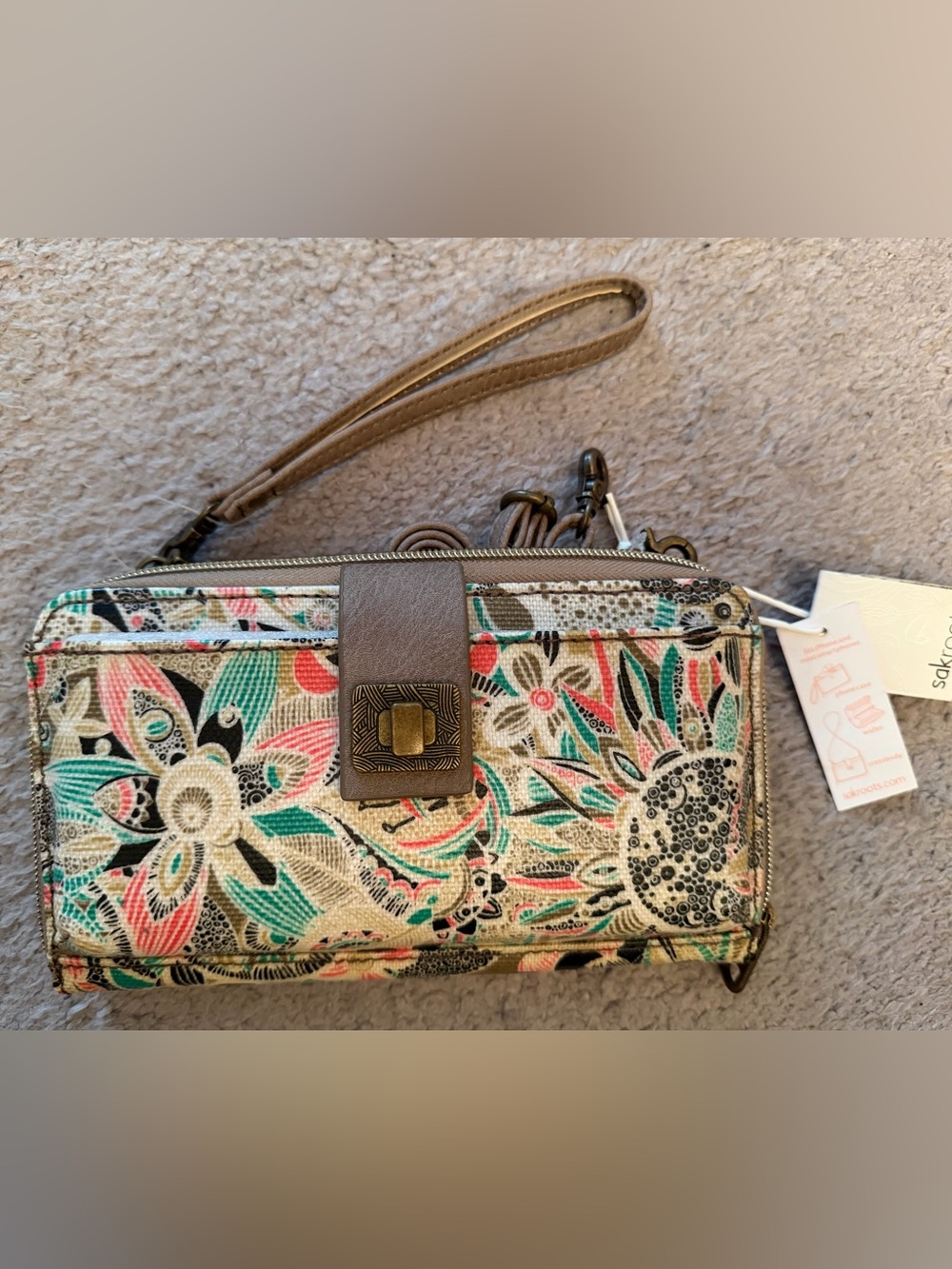 Floral Canvas Wristlet Crossbody - Multicolor